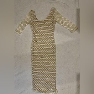 Sea Cream and Tan Chevron Long Sleeve Dress
